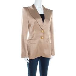 Escada Beige Silk Satin Gold Button Detail Tailored Blazer M