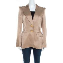 Escada Beige Silk Satin Gold Button Detail Tailored Blazer M