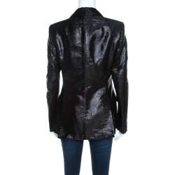 Escada Metallic Black Satin Trim Tailored Blazer L