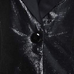 Escada Metallic Black Satin Trim Tailored Blazer L