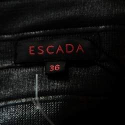 Pre Owned Escada Black Coated Wool Flounce Sleeve Zip Front Long Coat M