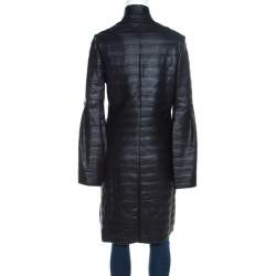 Pre Owned Escada Black Coated Wool Flounce Sleeve Zip Front Long Coat M