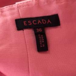 Pre Owned Escada Pink Slub Linen and Silk Logo Belt Detail High Waist Skirt M