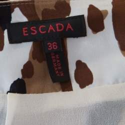 Escada Brown Abstract Camouflage Printed Silk Satin Skirt M 