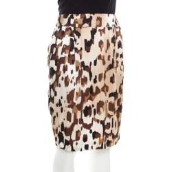 Escada Brown Abstract Camouflage Printed Silk Satin Skirt M 