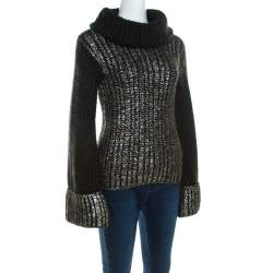 Escada Green Foil Printed Mohair Blend Turtleneck Sweater M