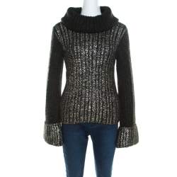 Escada Green Foil Printed Mohair Blend Turtleneck Sweater M