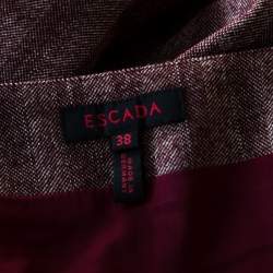 Pre Owned Escada Burgundy Herringbone Wool and Silk Knotted Leather Belt Detail Skirt M