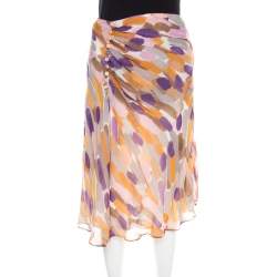 Escada Multicolor Brush Stroke Printed Silk Chiffon A Line Skirt M