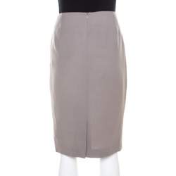 Pre Owned Escada Shadow Grey Wool Inverted Pleat Detail Renja Pencil Skirt M