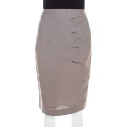 Pre Owned Escada Shadow Grey Wool Inverted Pleat Detail Renja Pencil Skirt M