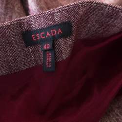 Pre Owned Escada Burgundy Herringbone Wool and Silk Knotted Leather Belt Detail Skirt XL