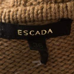 Pre Owned Escada Camel Brown Cashmere Wool Roll Neck Fringed Pullover M