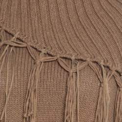 Pre Owned Escada Camel Brown Cashmere Wool Roll Neck Fringed Pullover M