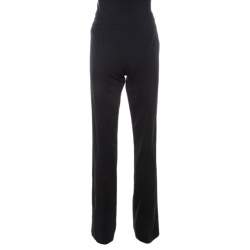 Pre Owned Escada Black Wool Topstitch Detail Straight Fit Formal Trousers M