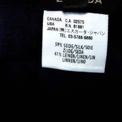 Pre Owned Escada Navy Blue Slub Silk and Linen High Waist Wide Leg Pants M