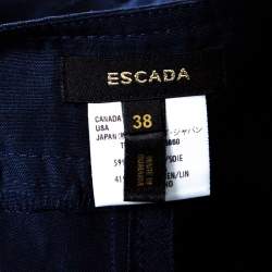 Pre Owned Escada Navy Blue Slub Silk and Linen High Waist Wide Leg Pants M