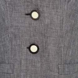 Pre Owned Escada Brown Basketweave Linen and Wool Faux Collar Tailored Blazer L