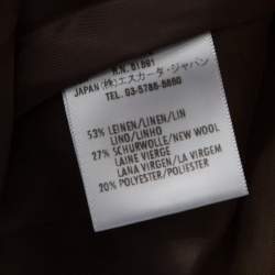 Pre Owned Escada Brown Basketweave Linen and Wool Faux Collar Tailored Blazer L
