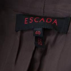 Pre Owned Escada Brown Basketweave Linen and Wool Faux Collar Tailored Blazer L