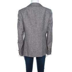 Pre Owned Escada Brown Basketweave Linen and Wool Faux Collar Tailored Blazer L