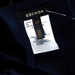 Pre Owned Escada Navy Blue Stretch Wool Crepe Belted High Waist Wide Leg Pants L