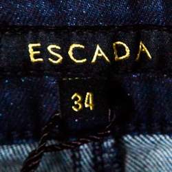 Pre Owned Escada Navy Blue Glitter Denim Straight Leg Jeans S