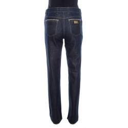 Pre Owned Escada Navy Blue Glitter Denim High Rise Straight Leg Jeans S