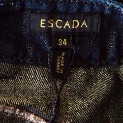 Pre Owned Escada Navy Blue Glitter Denim High Rise Straight Leg Jeans S