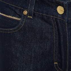 Pre Owned Escada Navy Blue Glitter Denim High Rise Straight Leg Jeans S