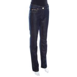 Pre Owned Escada Navy Blue Glitter Denim High Rise Straight Leg Jeans S