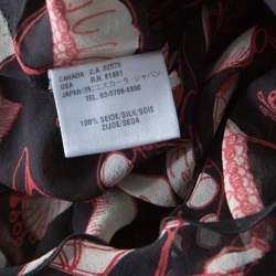 Pre Owned Escada Black Doodle Print Sheer Silk Ruffle Detail Smocked Sleeve Top L