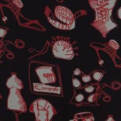 Pre Owned Escada Black Doodle Print Sheer Silk Ruffle Detail Smocked Sleeve Top L