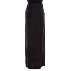 Escada Black Linen Silk Button Front Maxi Skirt M