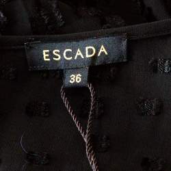 Escada Black Velvet Dobby Sheer Crepe Button Front Blouse M