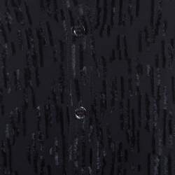 Escada Black Velvet Dobby Sheer Crepe Button Front Blouse M