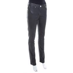 Escada Grey Coated Stretch Denim Straight Leg Jeans M
