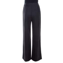 Escada Grey Contrast Broken Striped Stretch Wool High Waist Trousers M