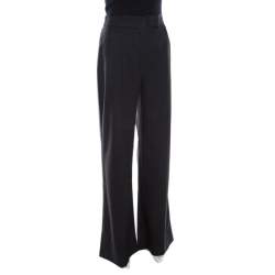Escada Grey Contrast Broken Striped Stretch Wool High Waist Trousers M