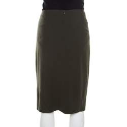 Pre Owned Escada Olive Green Wool Rami Pencil Skirt L