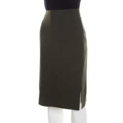 Pre Owned Escada Olive Green Wool Rami Pencil Skirt L