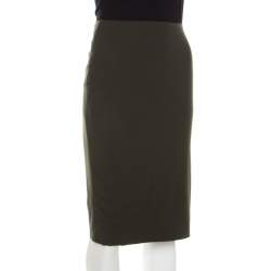 Pre Owned Escada Olive Green Wool Rami Pencil Skirt L