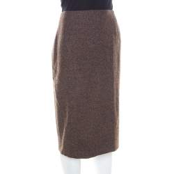 Pre Owned Escada Bicolora Wool and Alpaca Blend Textured Pencil Skirt L