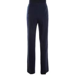 Escada Navy Blue Stretch Wool Crepe High Waist Tanja Trousers M 