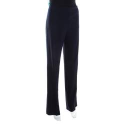 Escada Navy Blue Stretch Wool Crepe High Waist Tanja Trousers M 