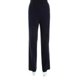 Escada Navy Blue Stretch Wool Crepe High Waist Tanja Trousers M 