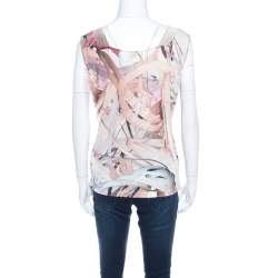 Escada Feather Brown Abstract Print Knit Sleeveless Socorro Blouse M