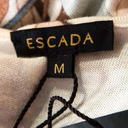 Escada Feather Brown Abstract Print Knit Sleeveless Socorro Blouse M