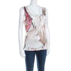 Escada Feather Brown Abstract Print Knit Sleeveless Socorro Blouse M