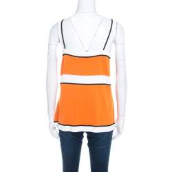 Pre Owned Escada Orange Striped Rib Knit Sleeveless Top XL